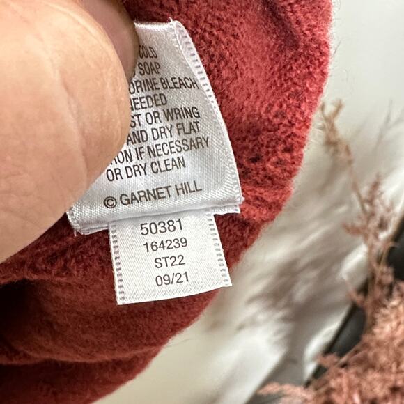 GARNET HILL 100% Cashmere Half Zip Pointelle Sweater Washed Brick Red Sz L {Q12} - Picture 6 of 6